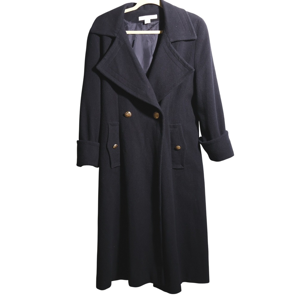 VTG The Limited Womens Black Wool Blend Long Overcoat Gold Buttons M Mob Wife